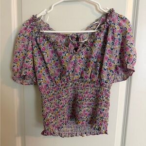 Floral Smocked Blouse with Puff Sleeves